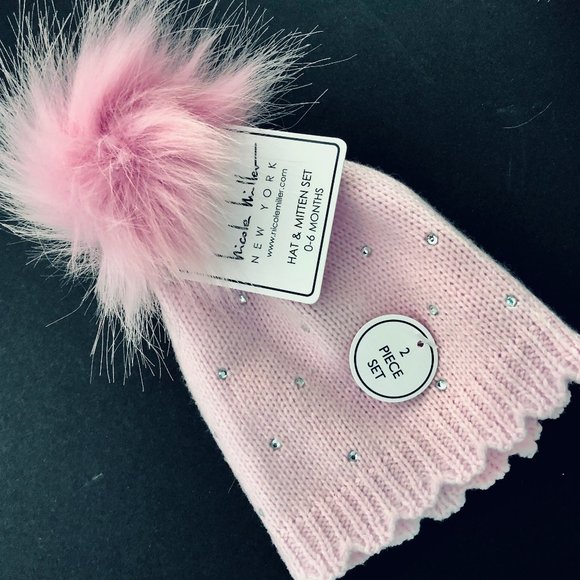 Nicole Miller Other - NICOLLE MILLER 0-6 M Pink Hat & Mitten Set NWT